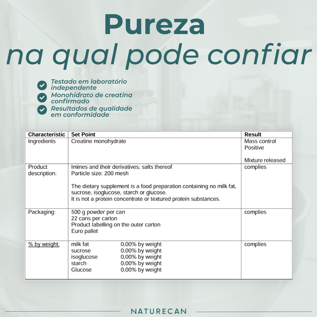 Creatina Monohidratada certificado de análise