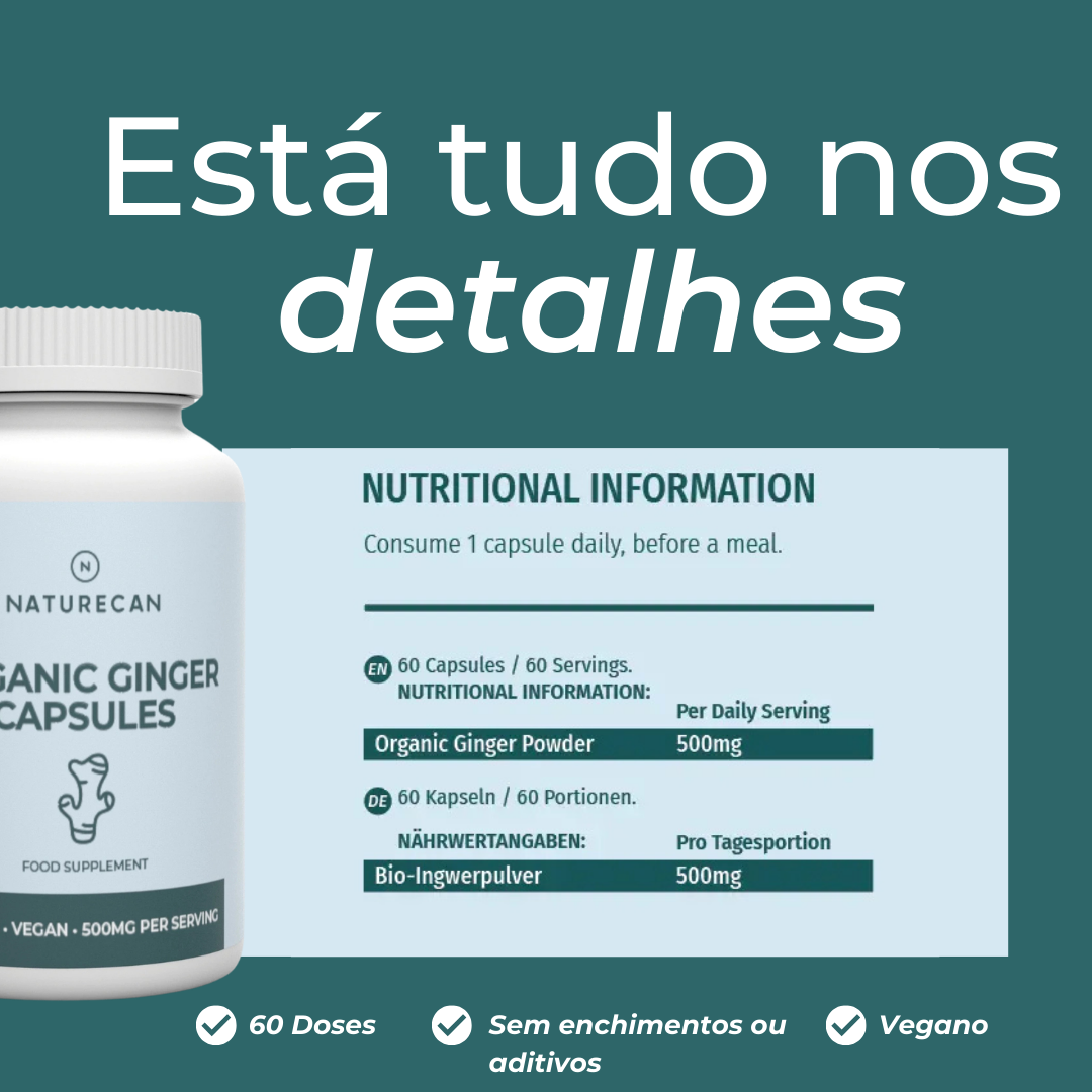 Cápsulas de Gengibre Orgânico em Pó