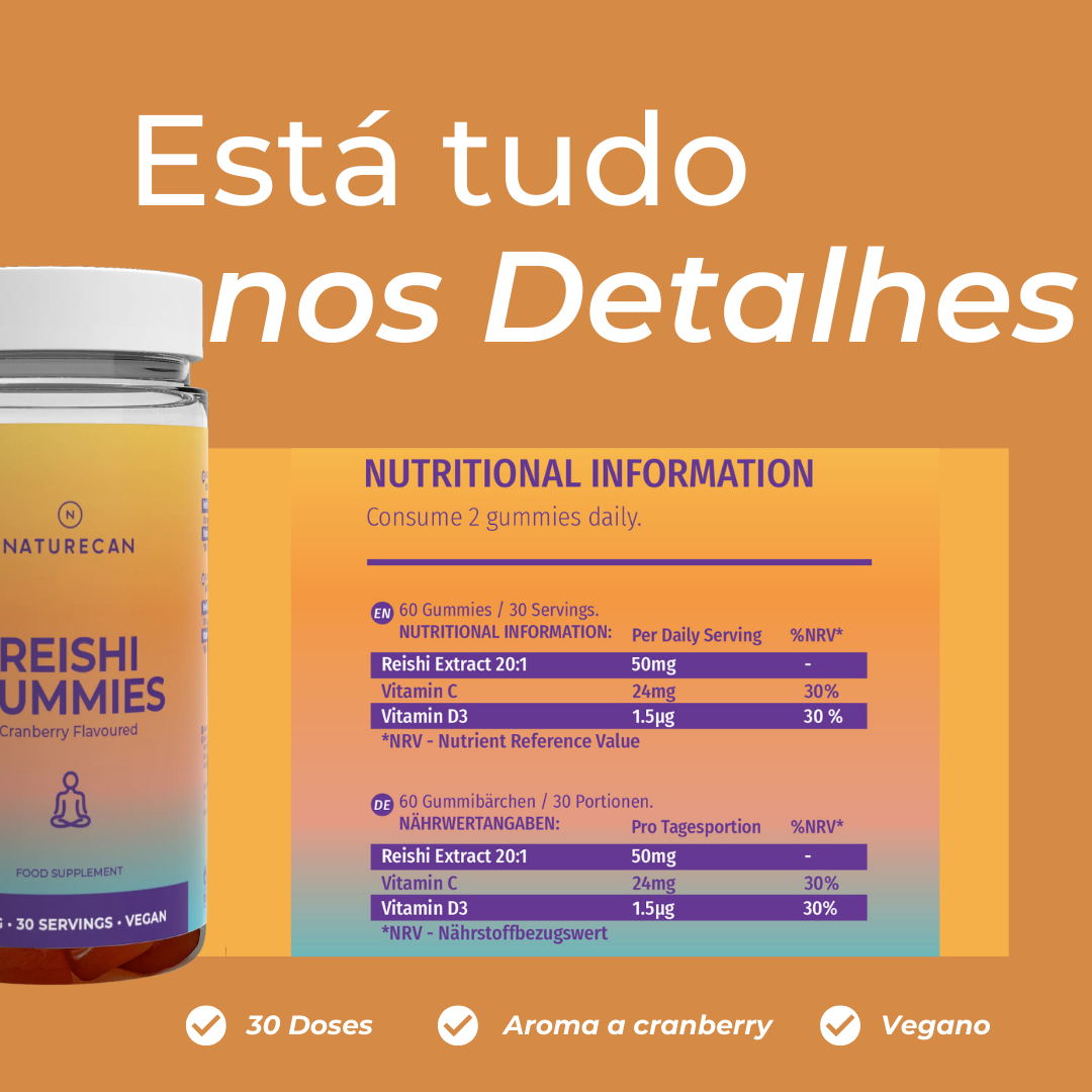 Gomas de Cogumelo Reishi informação nutricional