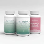 Three Naturecan supplement bottles on a white background