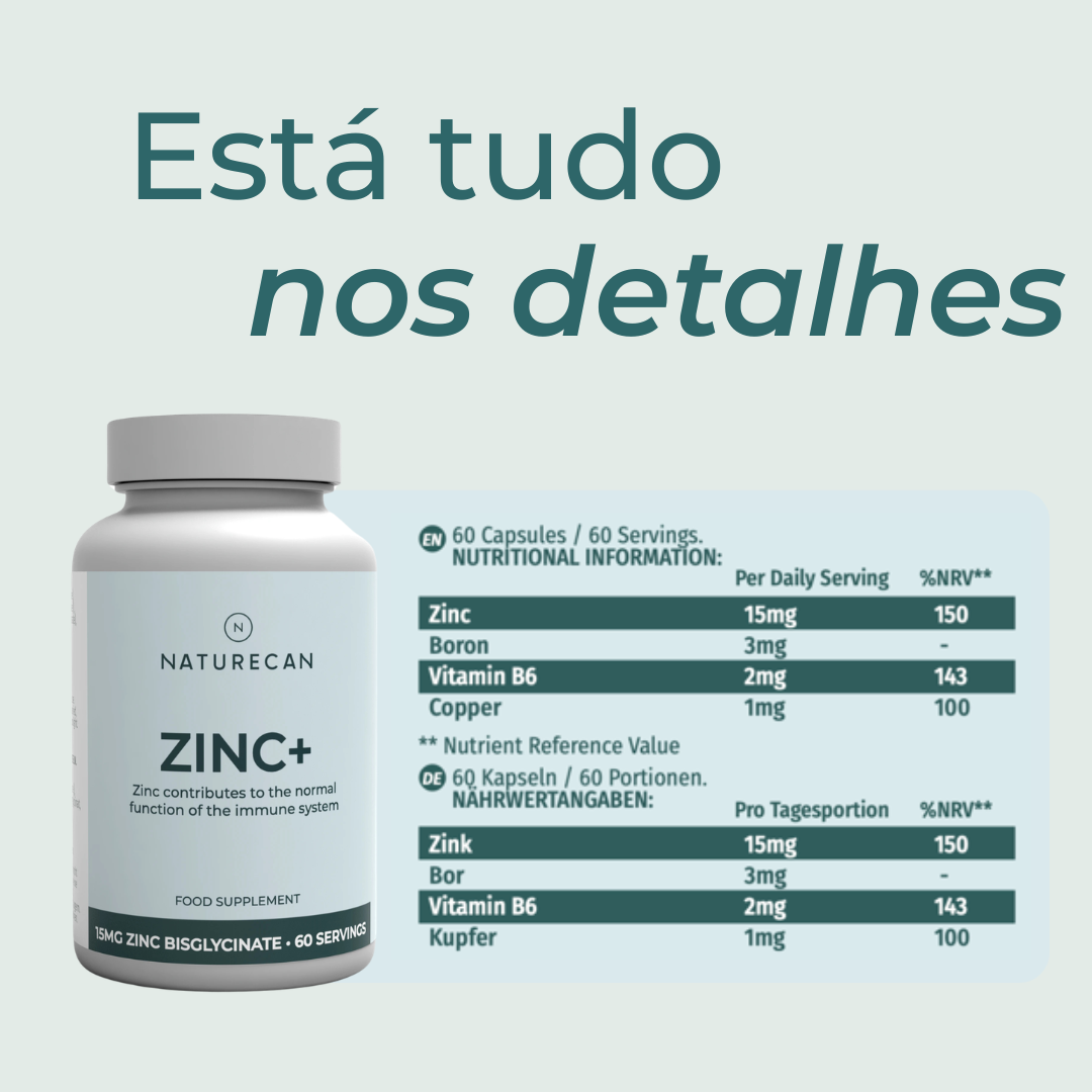 Cápsulas de Zinco informação nutricional