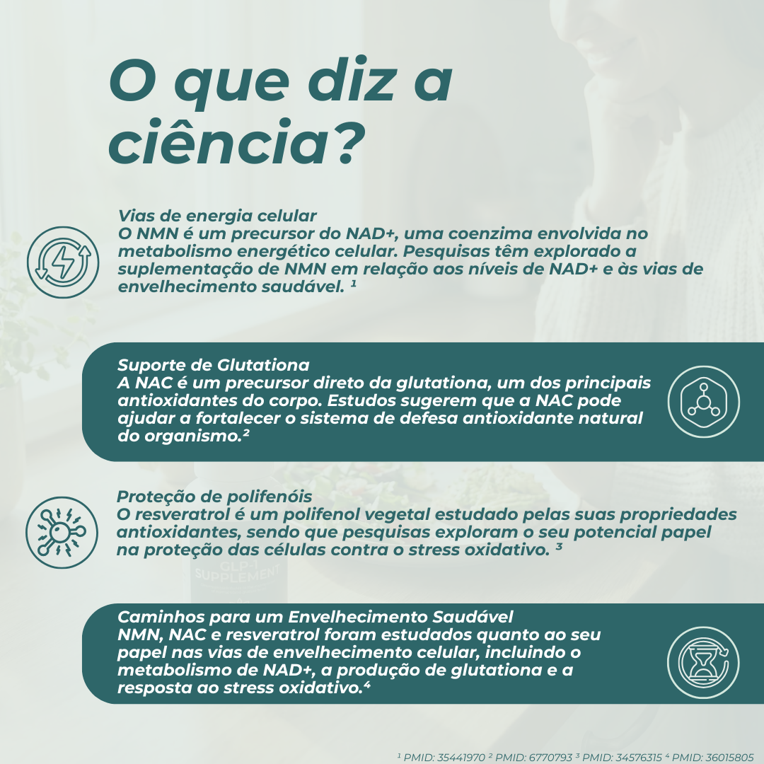 Packs Anti-Aging: NMN | NAC | Resveratrol benefcios