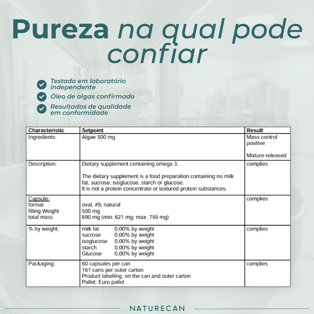 Ómega-3 vegano certificado de análise