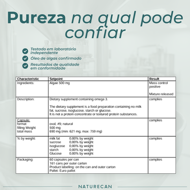Ómega-3 vegano certificado de análise