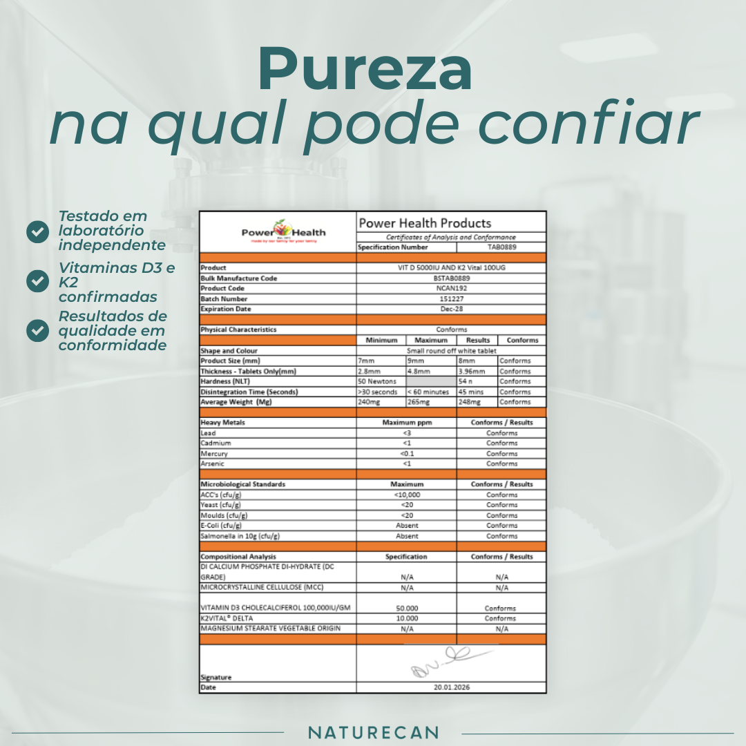 Vitamina D3 & K2 certificado de análise