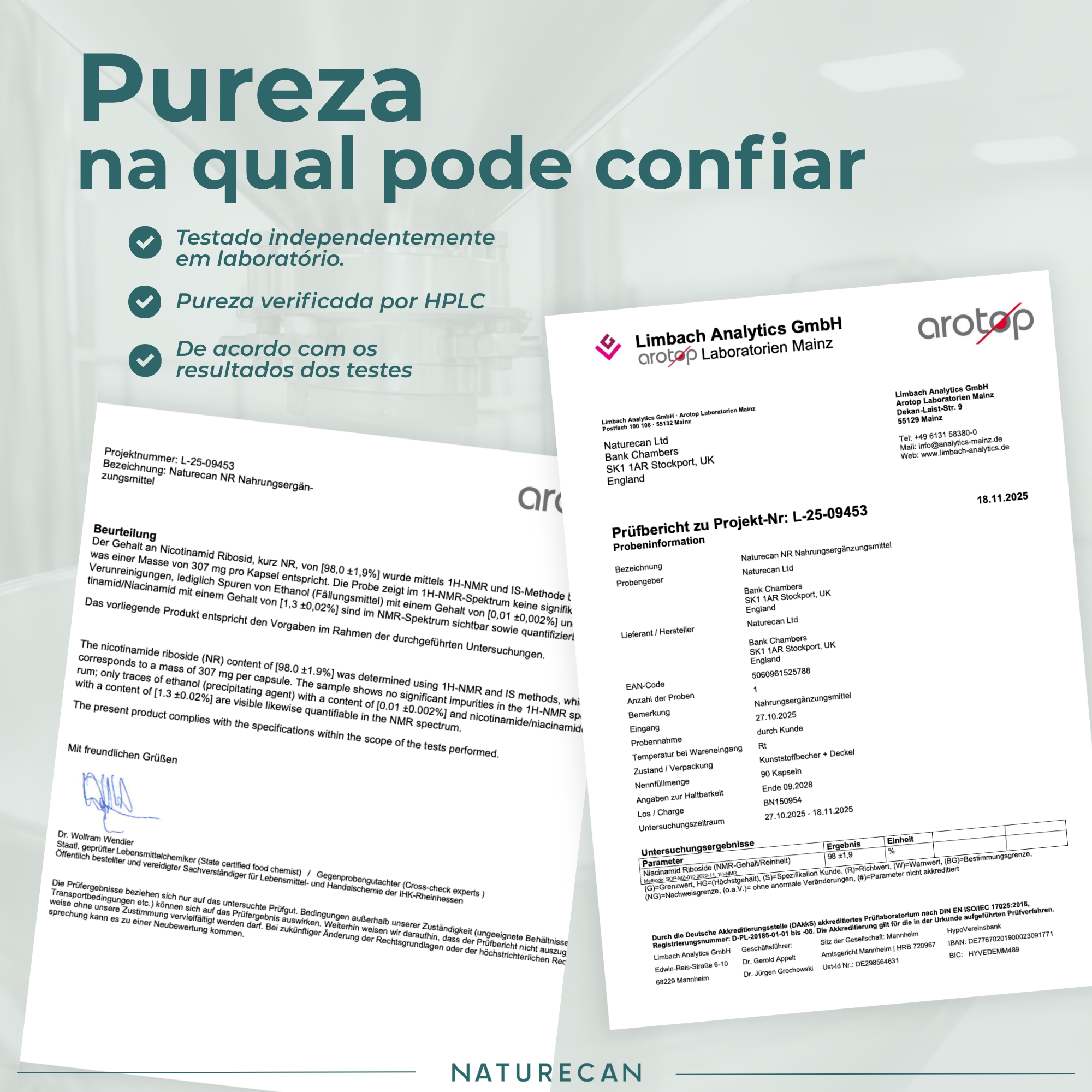 NAD (Ribosídeo de Nicotinamida) certificado de análise