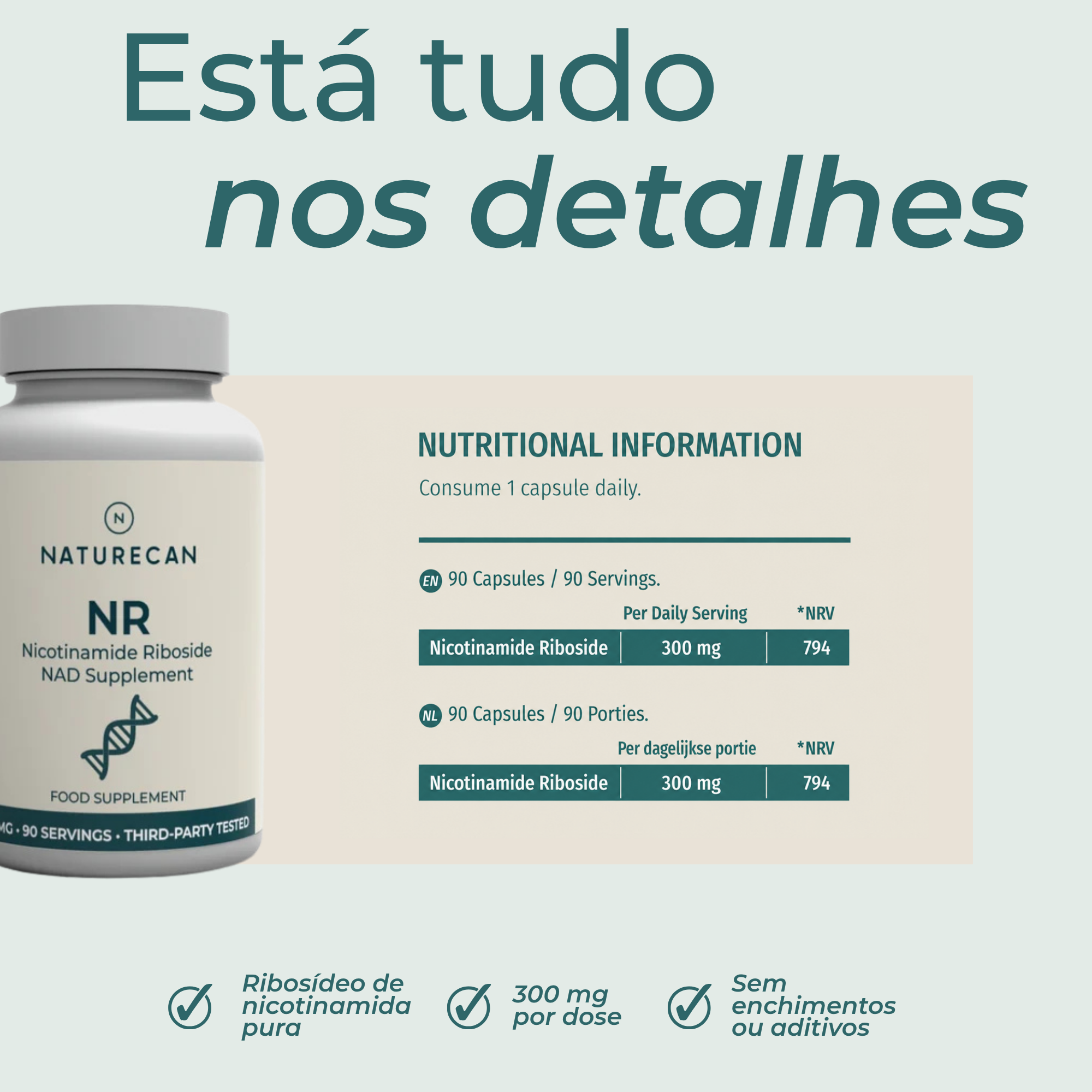 NAD (Ribosídeo de Nicotinamida) informação nutricional