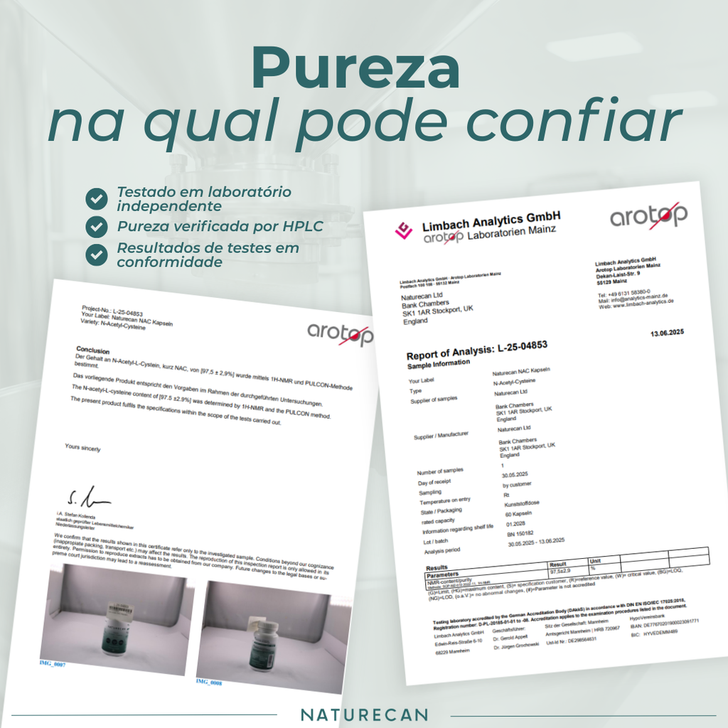 Cápsulas de NAC | N-Acetilcisteína certificado de análise