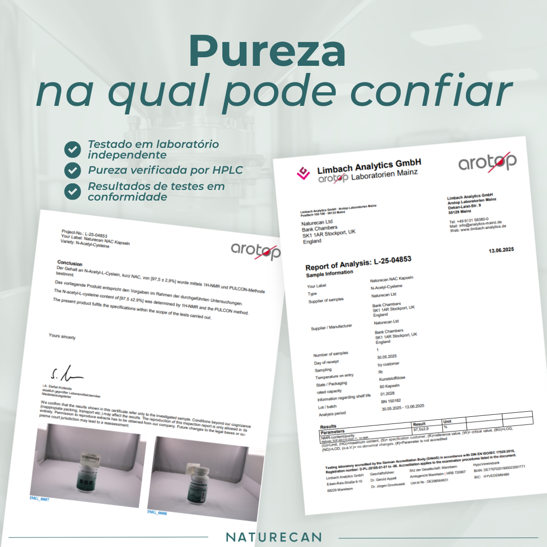 Cápsulas de NAC | N-Acetilcisteína certificado de análise